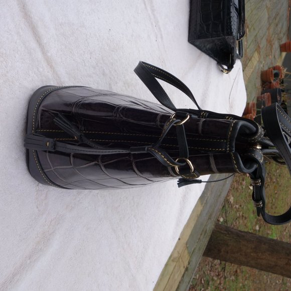 Dooney & Burke Designer Purse Handbag Purple Eggplant Croc Print NWT Tassels - Picture 4 of 13